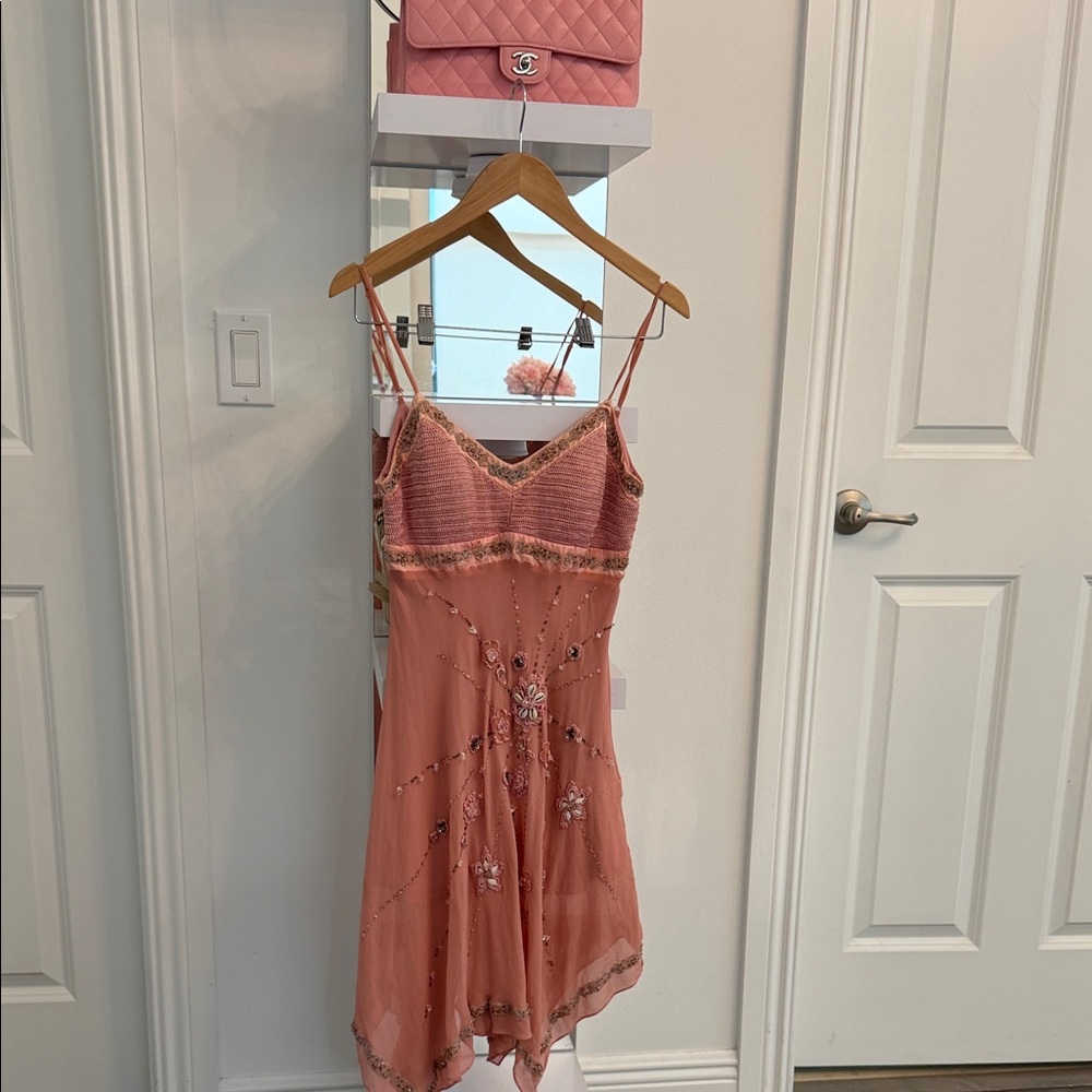 Pink Embellished Spaghetti Strap Dress